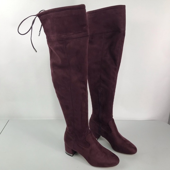 Michael Kors Wine Suede Over-the-Knee Heeled Boots - Picture 2 of 8